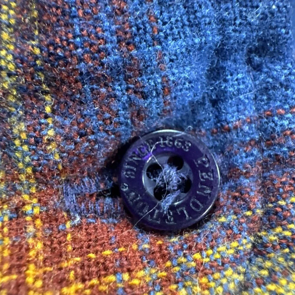 Mens Pendleton Blue Orange Shadow Plaid Trail Shirt Elbow Patch Pad Size Large - Picture 6 of 16
